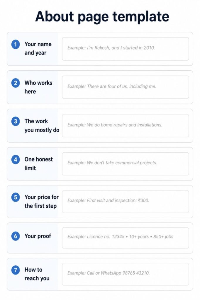 About us page template for a small business
