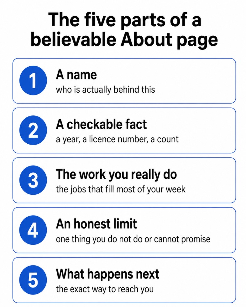 The five parts of a believable about us page