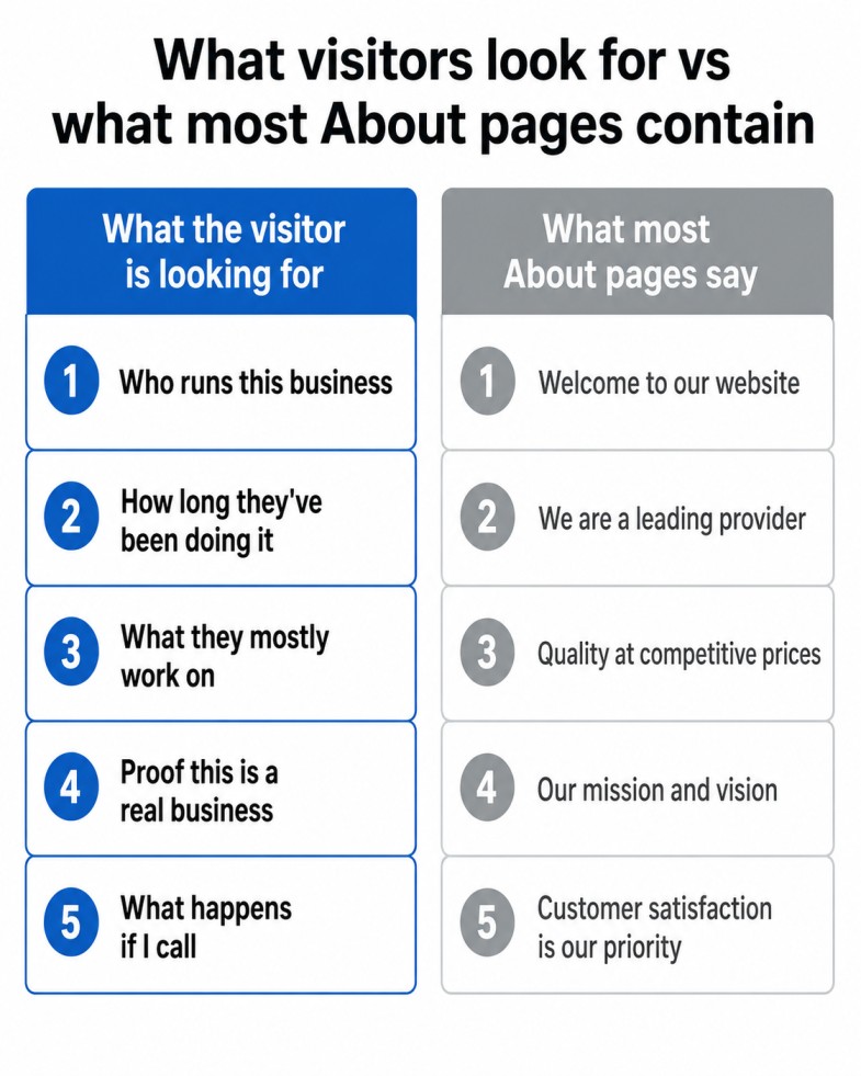 What visitors look for on an about us page